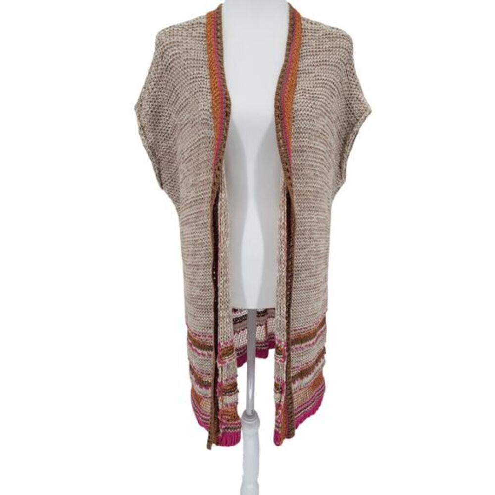 Chico's Open Knit Cardigan Vest XL Boho Crochet Duster Beach Festival Metallic